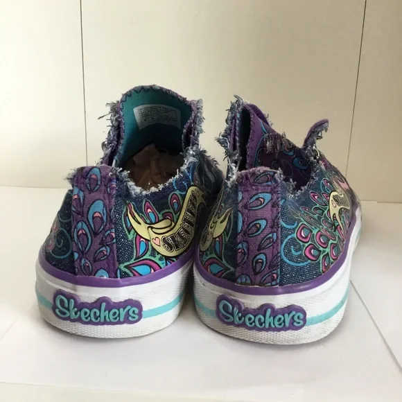 Girls Skechers Sneakers Twinkle Toes Shuffles Peacocks Tennis Shoes Size 5 - Picture 6 of 14